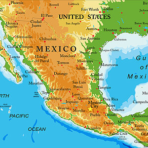 Landkartenausschnitt, der Mexiko zeigtt