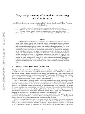 Cover "Very early warning of a moderate-to-strong El Niño in 2023"t