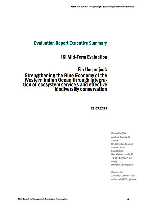 Cover Publikation 'IKI Mid-Term Evaluation Projekt Blue Economy WIO' Englischt