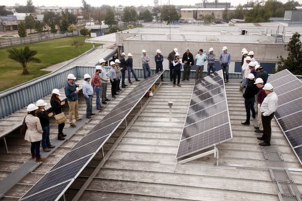 A group is visiting a photovoltaic installation 