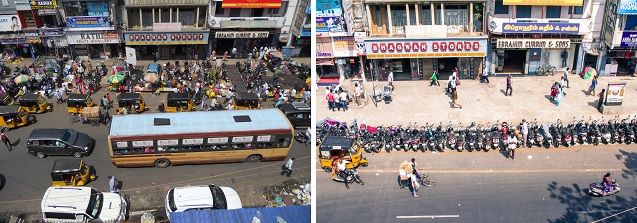 Street Design in Chennai´s NSC Bose Road (Before and After); Photo: ITDP India